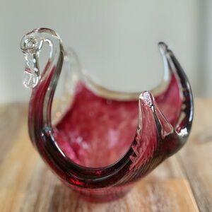 Lavorazione Arte Murano Pink Swan Bowl Glass Figurine Made in Italy